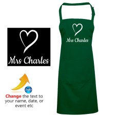 Customised Mrs Custom Name Heart Newly Bride Printed Adult Unisex Apron For Wife 
